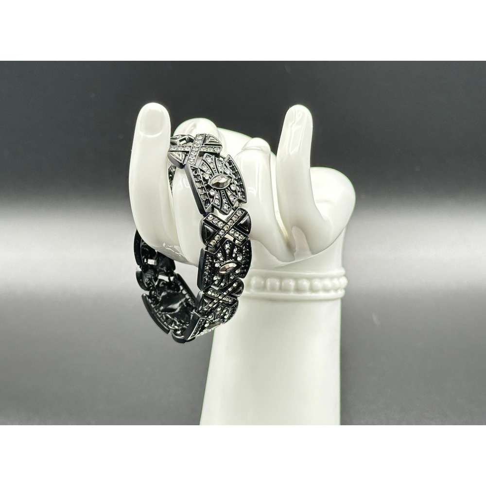 Vintage Napier Gunmetal Black Rhinestone Art Deco Link Bracelet 7" Statement